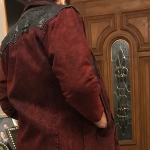 Vintage Denim & Leather Trimming Long Coat